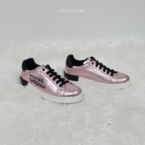 Dolce&Gabbana Metallic Pink Leather Sneakers Size 36 Designer Luxury Shoes Italy - Picture 7 of 11